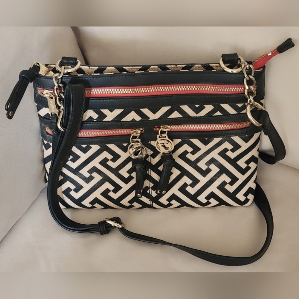 Spartina Callahan Zipper 449 Hipster Crossbody Bag Red Gold Accents